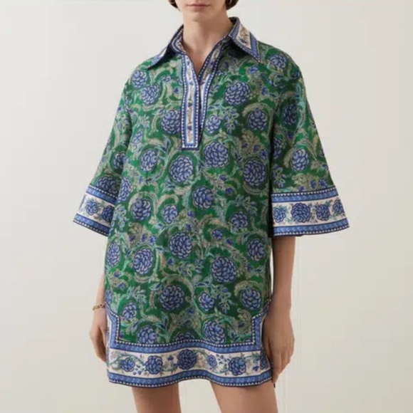 Zimmermann's Junie Tunic Dress in Green/Blue Floral from their Resort Swim 2024 - Picture 1 of 5